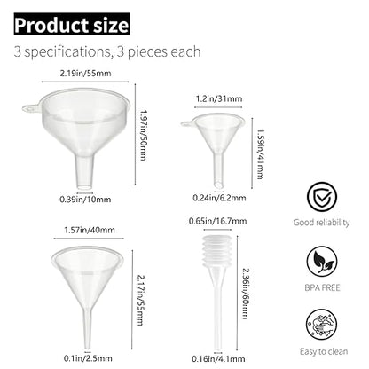 9 Pack Small Funnel Kit 3 Sizes with Droppers for Kitchen Bottles, Essential Oils, Capsules & Pet Souvenirs - Image 2