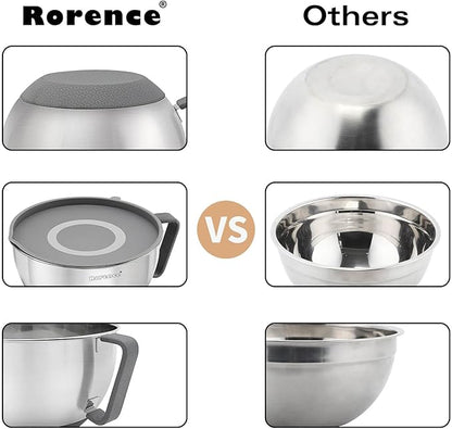 Rorence Mixing Bowls Set: Stainless Steel Non-Slip Bowls with Pour Spout, Handle and Lid - Set of 3 - Gray - Image 6