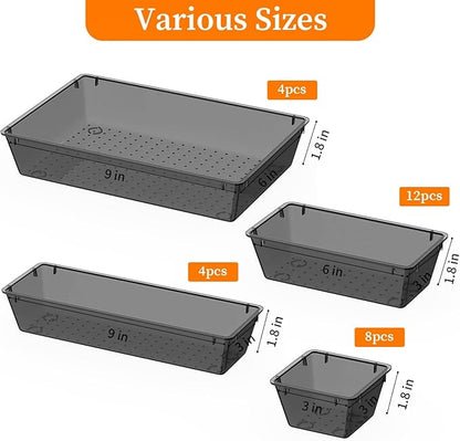 StorMiracle 32 PCS Clear Plastic Drawer Organizer Set, 4-Size vanity organizer Trays and Storage Bins for Makeup, Jewelry and Gadgets in Bedroom, Bathroom and Office, Clear Black - Image 3