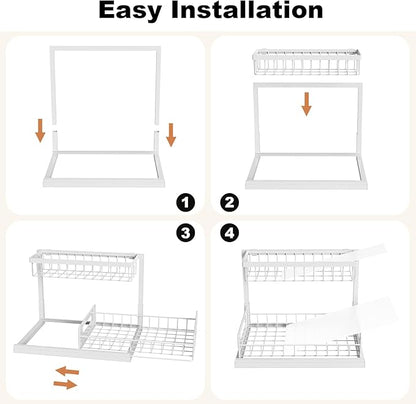 REALINN Under Sink Organizer, Pull Out Cabinet Organizer, 2 Tier Metal Slide Out Shelf with L Shaped Design, Under Cabinet Storage for Kitchen, Bathroom, Laundry, Deep Cabinet Shelf Storage, White - Image 7