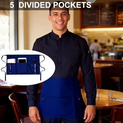 TiwerlfeServer Waist Aprons with 5 Pockets - 11.5 Inch Waterdrop & Oil Resistant Waitress Waiter Half Apron