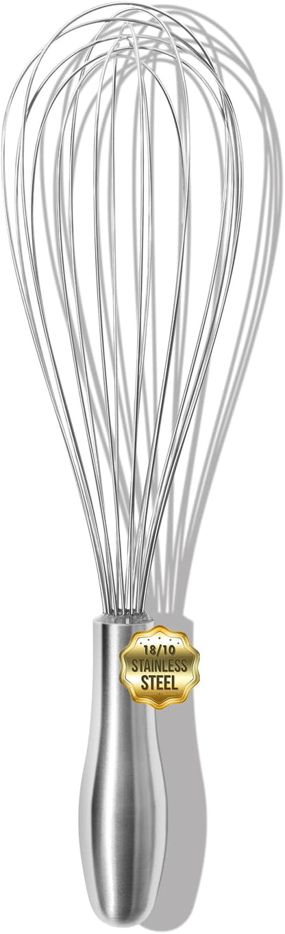OYV 12" Whisk for Cooking, Ergonomic Handle, Dishwasher Safe 18/10 Stainless Steel Whisk, Professional Kitchen Wire Whisk, Perfect for Blending, Whisking, Baking, and Beating by OYV