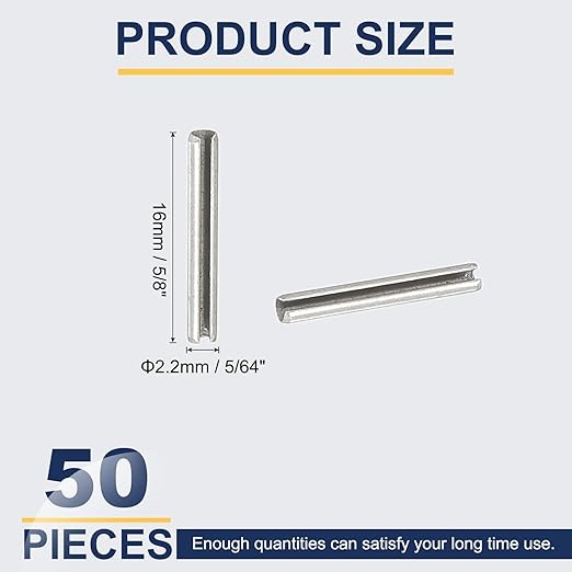 PATIKIL Slotted Spring Pin, 50 Pcs 5/64" x 5/8" (2.2mm x 16mm) 304 Stainless Steel Split Roll Pins Spring Dowel for Home Improvement Automotive Machine Repair, Silver