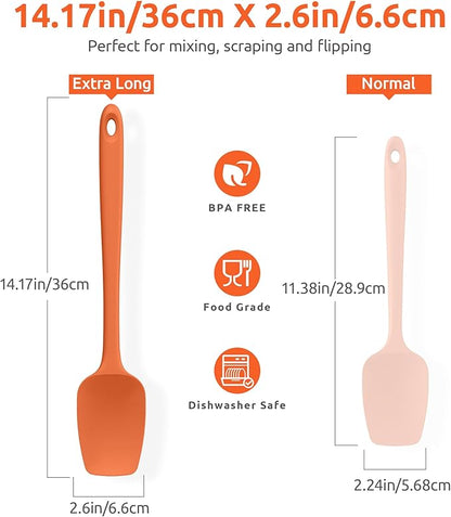 U-Taste Extra-Long 600ºF Heat Resistant Spatula Spoon: 14" Silicone Spoonula Cooking Utensils for Kitchen Use, Non-Stick Scoop Scraper with Soft Edge & Firm Core for Baking, Mixing, Serving (Orange)