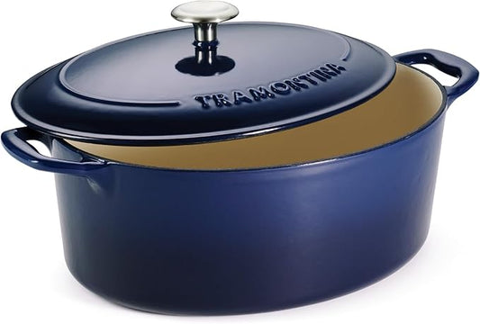 Tramontina Bestow Enameled Cast Iron Oval Dutch Oven Pot with Lid, Large 7-quart, Blue by Tramontina