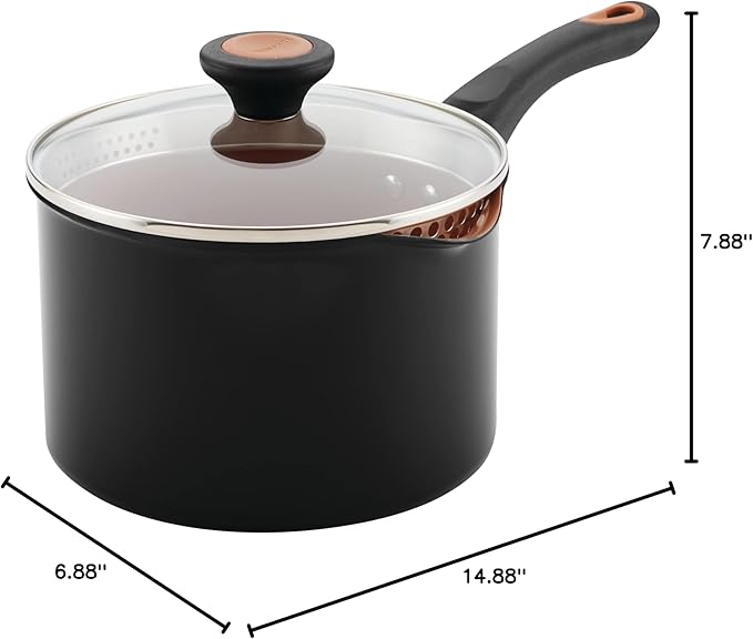 Farberware Glide Nonstick Sauce Pan/Saucepan with Straining and Lid, 3 Quart, (Black) - Image 12