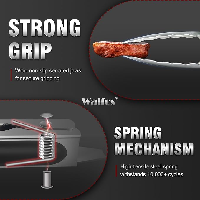 Walfos 17 Inch Extra Long Grill Tongs, Ultimate Stainless Steel BBQ Tongs for Grilling, Cooking, BBQ/Barbecue, Buffet and Turning Food - Image 5