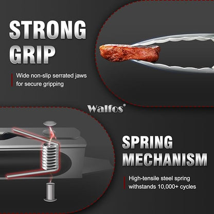 Walfos 17 Inch Extra Long Grill Tongs, Ultimate Stainless Steel BBQ Tongs for Grilling, Cooking, BBQ/Barbecue, Buffet and Turning Food - Image 5