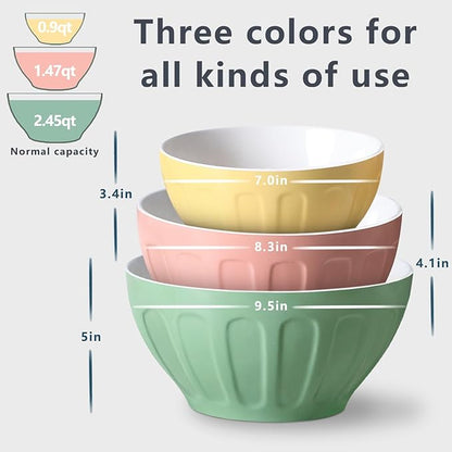 Lareina Ceramic Mixing Bowls Set of 3, Large Nesting Bowls for Serving/Baking/Prepping, Mother's Day & Housewarming/Wedding Gift, Oven/Microwave/Dishwasher Safe 3.2/1.7/1.2 Qt, Pastel Color - Image 2