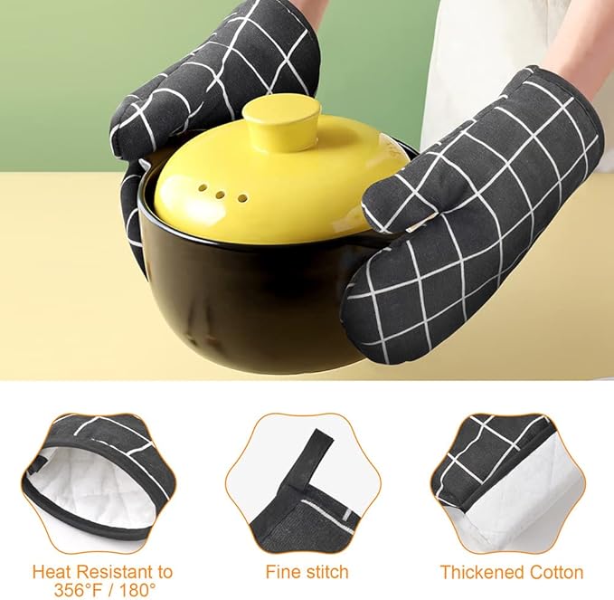 AUAUY Oven Mitts and Pot Holders 6PCS Set, 392°F Heat Resistant Cooking Gloves and Hot Pads Baking Mittens Grilling Gloves BBQ Gloves Non-Slip Kitchen Mittens for Oven Cooking Baking Grilling - Image 2