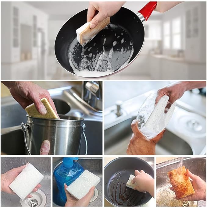 Natural Kitchen Sponge Compostable Kitchen Sponges Cellulose and Coconut Scrubber Abrasive Scrubbing Pads SmilePowo Environmentally Friendly Sponge for Dishes (12 Pack) - Image 3