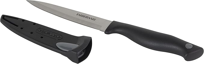 Farberware Edgekeeper 4.5-Inch Fine Edge Utility Knife with Self-Sharpening Blade Cover, High Carbon-Stainless Steel Kitchen Knife with Ergonomic Handle, Razor-Sharp Knife, Black - Image 2