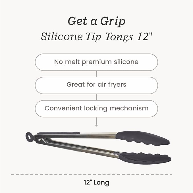 StarPack Premium Silicone Kitchen Tongs 12-Inch - Stainless Steel with Non-Stick Silicone Tips, High Heat Resistant to 600°F, For Cooking, Serving, Grill, BBQ & Salad (Stormy Grey) - Image 4