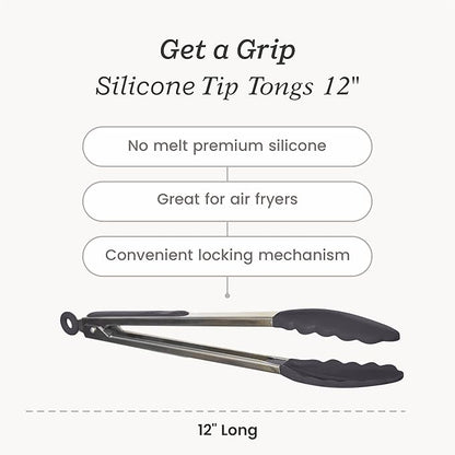 StarPack Premium Silicone Kitchen Tongs 12-Inch - Stainless Steel with Non-Stick Silicone Tips, High Heat Resistant to 600°F, For Cooking, Serving, Grill, BBQ & Salad (Stormy Grey) - Image 4