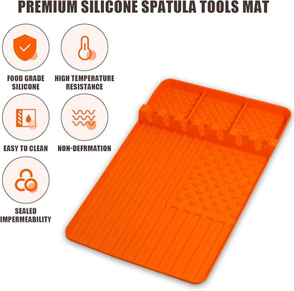 2 PCS Silicone Griddle Tools Mat for Blackstone,Grill BBQ Caddy Utensils Holder for Kitchen,Cooking & Countertop,Large Spatula Mat with Drip Pad,Griddle Accessories for Blackstone (Black 2pcs)