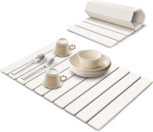 Large Stone Dish Drying Mat for Kitchen Counter, 24"(L)×16"(W), Collapsible Quick Drying Mat, Absorbent Eco-Friendly Diatomaceous Earth Mats for Dishes Bottles, Match Any Countertop - White by Sangukiro