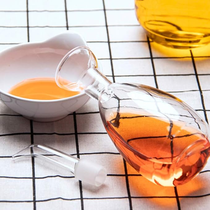 Affogato Glass Oil Bottle with Spout, Olive Oil Dispenser Vinegar Drizzler Pourer Stopper Pot, Soy Sauce Vinegar Cruet Non Drip Heat-Resistant for Cooking Kitchen Restaurant BBQ (15 oz)