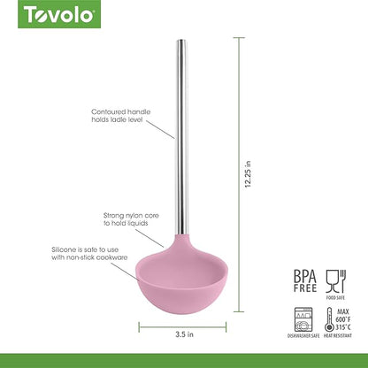 Tovolo Silicone Ladle with Stainless Steel Handle Pink Sorbet Soup Ladle Large, Dishwasher Safe Heat Resistant BPA Silicone Ladle Deep Spoon with Reinforced Nylon Core for Soup, Stew, Sauce & Punch - Image 4
