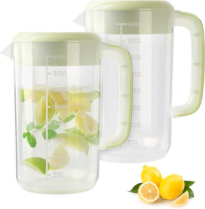 Clear Plastic Pitcher with Lid, 2 Pack Clear Water Pitcher for Cold Drinks, Iced Tea Pitcher for Lemonade, Iced Tea, Milk, Juice, Beverages (1 Gallon 4 Litre) by BPFY