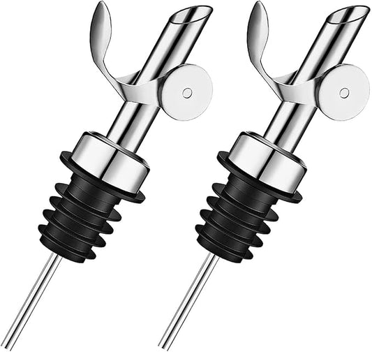 Pafusen 2 Pack Liquor Pour Spout, Auto Flip Olive Oil Dispenser Spout, Pour Spout for Liquor Bottles, Olive Oil Spout, Bottle Pourers for Alcohol Wine Syrup Home Bar Accessories Silver