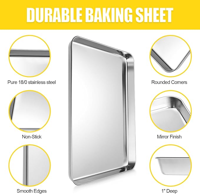 Terlulu Baking Sheet, Cookie Sheet, Stainless Steel Baking Pan, 2 Piece-17.3''x 12.3'' x 1'', Half Sheet Pan for Oven, Baking Tray for Baking&Roasting, Nonstick&Nontoxic&Easy Clean - Image 3
