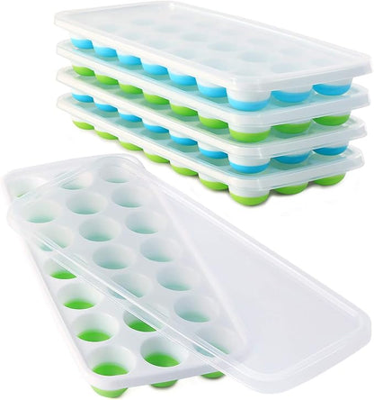 Ice Cube Trays with Lids BPA Free, 4 Pack Easy Release Silicone Ice Cube Trays for Freezer 84 Sphere Ice Tray with Stackable No Spill Lids, Dishwasher Safe, Blue & Green by Select4U