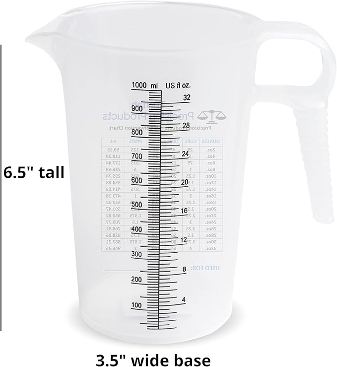 32oz (1 Quart) Measure Pitcher with Convenient Conversion Chart – Extra Strong Food Grade – Great for Cooking, Home Hobbies, Shop Oil and Fluids, Spa Chemicals with High Chemical Resistance by Turnah - Image 9
