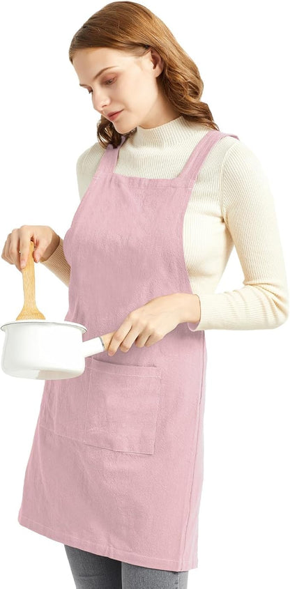ELEZAY Aprons for Women with Pockets Plus Size Comfort Cross Back No Tie Cotton Linen Apron Pinafore