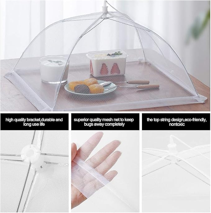 Food Covers, SPANLA 4 Pack Large and Tall Mesh Food Covers for Outside, 17"x17" Pop-Up Food Tent Umbrella for Outdoors, Screen Food Net, Parties Picnics, BBQs, Reusable and Collapsible - Image 4