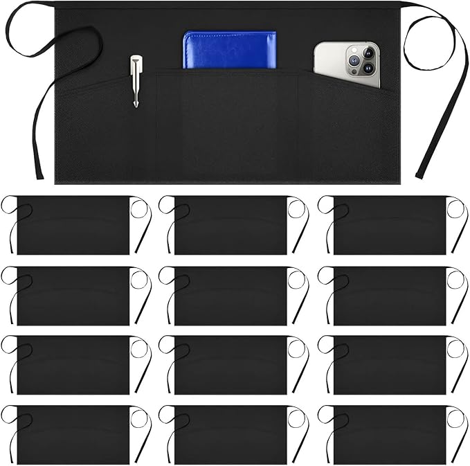 Syntus 12 Pack Server Apron with 3 Pockets, Waterdrop Resistant Waitress Waiter Waist Apron, 11.5-inch Black by Syntus