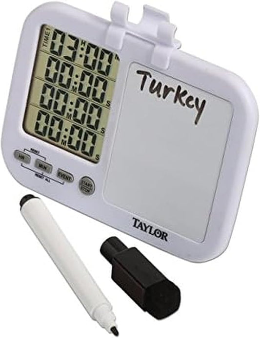 Taylor 5849 Four-Event Digital Timer with Whiteboard for School, Learning, Projects, and Kitchen Tasks, white by Taylor