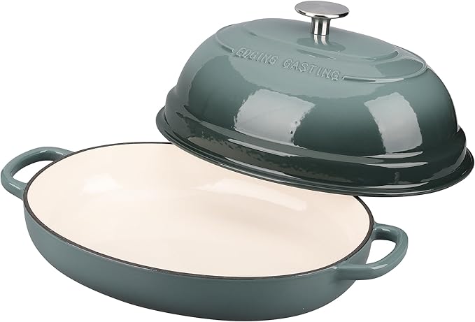 EDGING CASTING Enameled Oval Cast Iron Dutch Oven Pot with Lid, Bread Dutch Oven for Sourdough Bread Baking, Dutch Oven Bread, Bread Oven, 6QT, Slateblue - Image 4