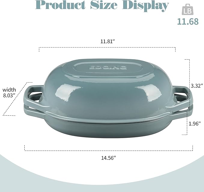 EDGING CASTING Enameled Cast Iron Oval Dutch Oven Pot with Lid, Dutch Oven for Sourdough Bread Baking, Bread Oven, Bread Dutch Oven, Oval Bread Pan, 5qt, Seasalt