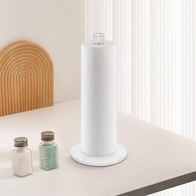 NearMoon Paper Towel Holder Countertop, Sturdy Metal Paper Towel Stand Dispenser with Marble Base, Standard or Jumbo-Sized for Kitchen Counter, Farmhouse, Living Room, Chrome Finish