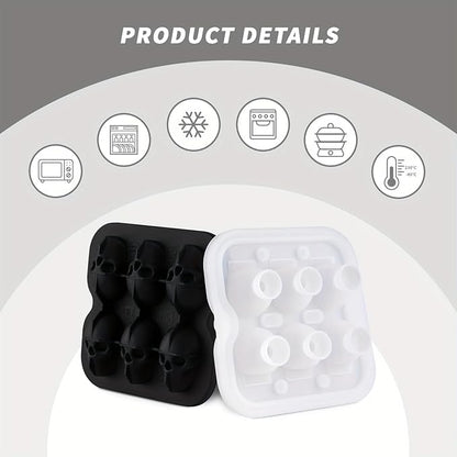 Skull Ice Cube Mold, 6-Cavity Silicone Ice Tray for Whiskey, Cocktails, and Beverages, Food-Grade Flexible Ice Maker for Halloween & Party Drinks, Easy Release & Dishwasher Safe