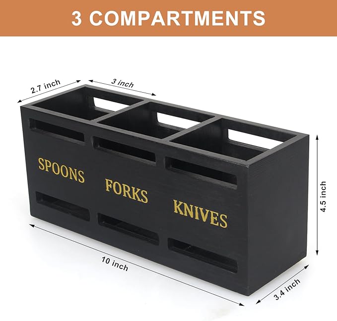 Ayiaren Wooden Cutlery Silverware Holder Flatware Utensil Caddy Black Utensil Holder for Kitchen Counter Wood Silverware Caddy Organizer for Table Countertop Spoon Knife and Fork Holder for Parties - Image 7