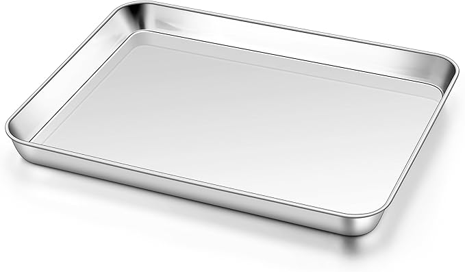 Homikit 1 Pack Baking Sheet, 10 x 8 Inch Stainless Steel Cookie Tray Set for Cooking Toasting, Small Metal Toaster Oven Baking Pan Non Stick, Rustproof & Mirror Finish, Dishwasher Safe by Homikit