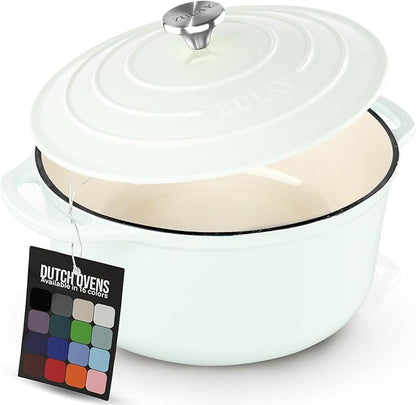 Zulay Kitchen 7.7 Quart Enameled Cast Iron Dutch Oven Pot with Lid – Premium Durability & Oven Safe up to 500°F – Heavy Duty Cookware Perfect for Bread Baking, Stews, Braising & Roasting – White by ZulayKitchen