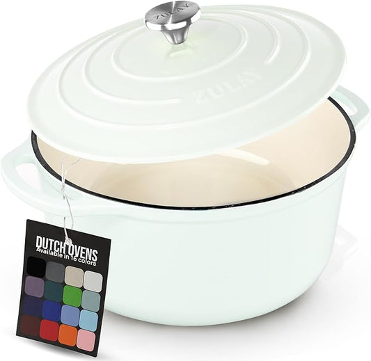 Zulay Kitchen 5 Quart Enameled Cast Iron Dutch Oven Pot with Lid – Premium Durability & Oven Safe up to 500°F – Heavy Duty Cookware Perfect for Bread Baking, Stews, Braising & Roasting – White by ZulayKitchen