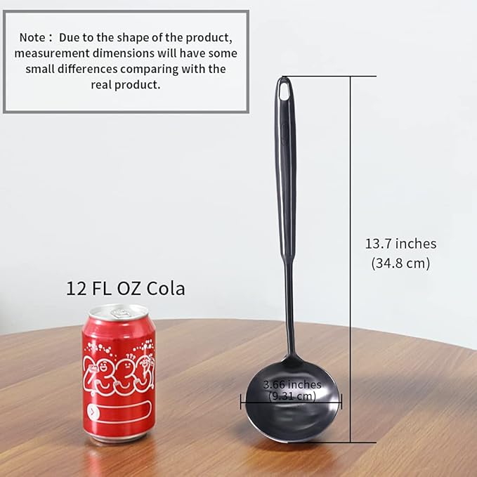 Newness Soup Ladle, [Rustproof, Heat Resistance, Integral Forming] Durable 304 Stainless Steel Soup Spoon with Vacuum Ergonomic Round Handle, Cooking Spoon for Kitchen, 13.7 Inches, Black - Image 8