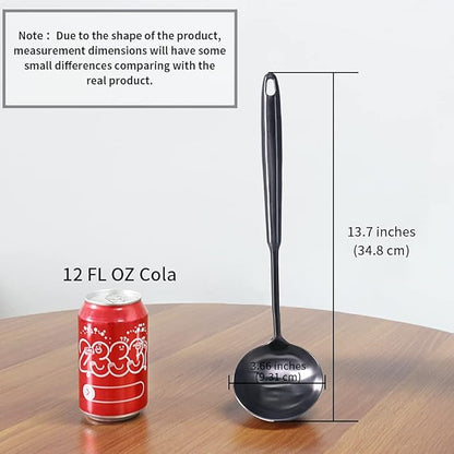 Newness Soup Ladle, [Rustproof, Heat Resistance, Integral Forming] Durable 304 Stainless Steel Soup Spoon with Vacuum Ergonomic Round Handle, Cooking Spoon for Kitchen, 13.7 Inches, Black - Image 8