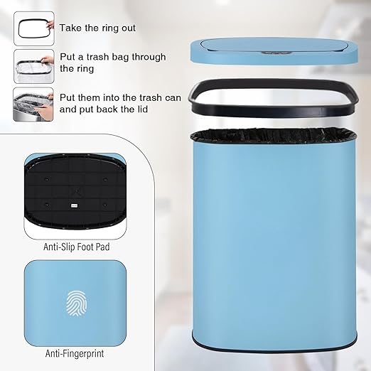 PayLessHere | 13 Gallon Stainless Steel Trash Can | Blue | Automatic Touchless Lid with Motion Sensor | Kitchen Garbage Can with Waterproof Design | for Home, Office, Bathroom | Pack of 1 - Image 6