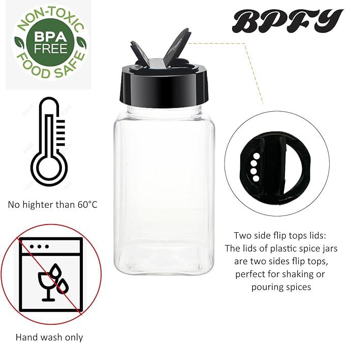 24 Pack 4oz Clear Plastic Spice Jars With Black Plastic Lids, Square Spice Bottles, Seasoning Containers with Chalk Labels, Pen, Funnel, Spice Containers For Kitchen Cabinet - Image 3