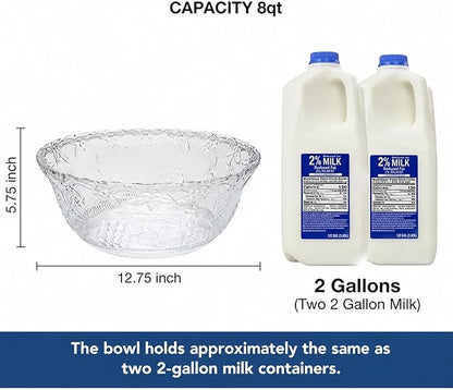 S.G Premium Quality Plastic Punch Bowl with Ladle - 2 Gallon Punch Bowl with Ladle - Embroidered Design 8 Quart large Serving Bowl with 5 oz Plastic Serving Ladle/Spoon for Parties, Holidays, and more