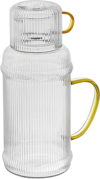 Baffect Bedside Water Carafe And Glass Set, High Borosilicate Glass Pitcher For Hot Or Cold Beverage, 68oz Water Bottles With 10 Oz Tumbler For Nightstand, Kitchen, Mouthwash Dispenser For Bathroom