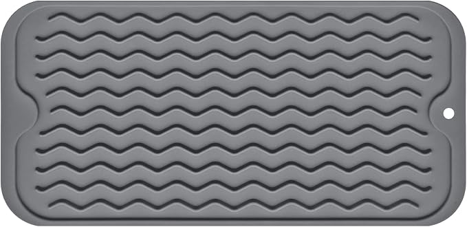 Silicone Dish Drying Mat, Non-Slip Easy Clean Sink Mat Large Heat-resistant Dish Drainer Mat for Kitchen Counter, Sink, Refrigerator or Drawer liner (12" x 6", GREY) by MODENGKONGJIAN