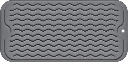 Silicone Dish Drying Mat, Non-Slip Easy Clean Sink Mat Large Heat-resistant Dish Drainer Mat for Kitchen Counter, Sink, Refrigerator or Drawer liner (12" x 6", GREY) by MODENGKONGJIAN
