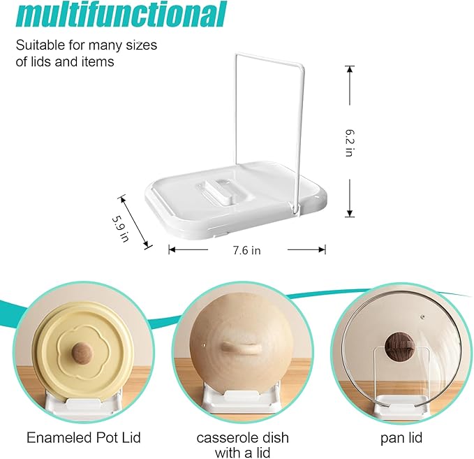 Pot Lid Holder with Spoon Rest for Stove Top and Kitchen Counter, Foldable Pot Lid Organizer with Non-Slip Pads for Lids, Spoons and Spatulas, White - Image 3
