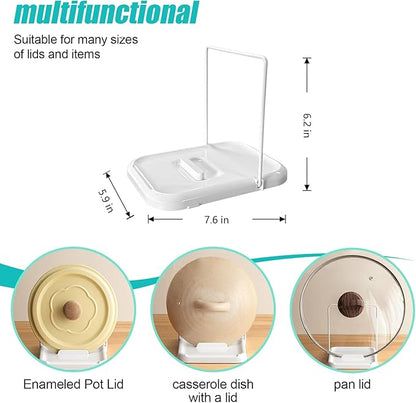 Pot Lid Holder with Spoon Rest for Stove Top and Kitchen Counter, Foldable Pot Lid Organizer with Non-Slip Pads for Lids, Spoons and Spatulas, White - Image 3