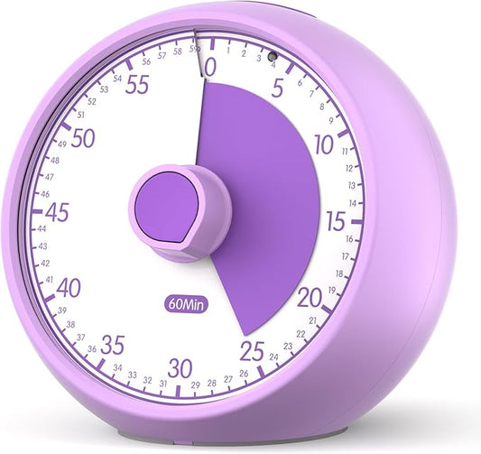 Conchstar Visual Timer for Kids 60-Minute - Countdown Timer with Optional Alarm, Focus Tool for ADHD & Autism, Time Management for Homework, Chores, Office, Kitchen, Teaching & Study Routines (Purple)